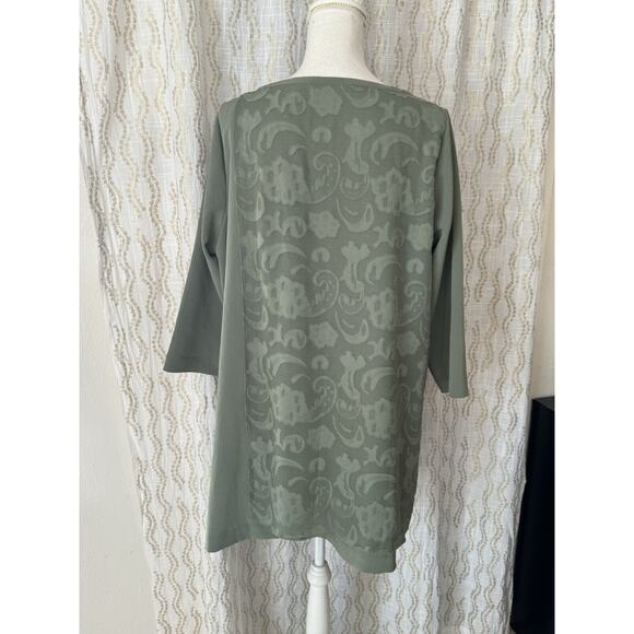 Soft Surroundings Women’s Soft Olive Floral Tunic Blouse 3/4 Sleeve Size Large - Picture 3 of 8